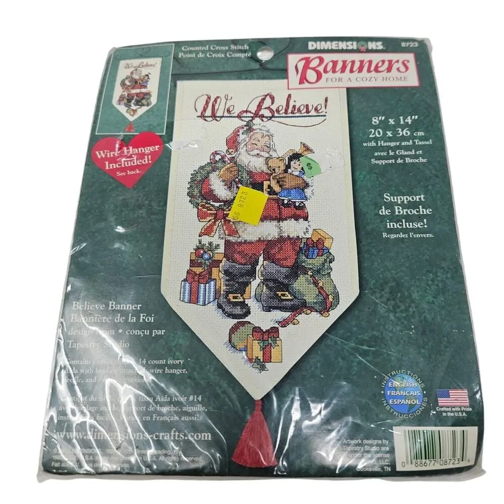 Vintage Banners We Believe Santa Claus Cross Stitch Banner Christmas Craft